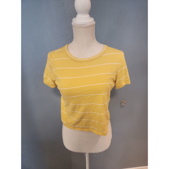 Cali Baby butter yellow-striped cotton blend cropped top - Picture 1 of 8